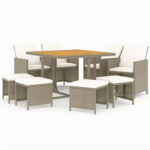 Vidaxl 9-tlg. Garten-essgruppe Mit Kissen Poly Rattan Beige günstig online kaufen