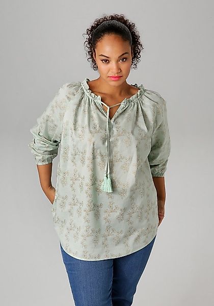 Aniston PLUS Schlupfbluse mit glänzenden, goldfarbenen Blumen bedruckt günstig online kaufen