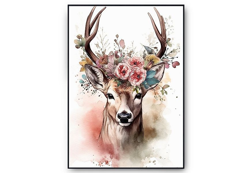 Tigerlino Poster Hirsch Wandbild Bunte Blumen Kunstdruck Natur Hirsch Wandp günstig online kaufen