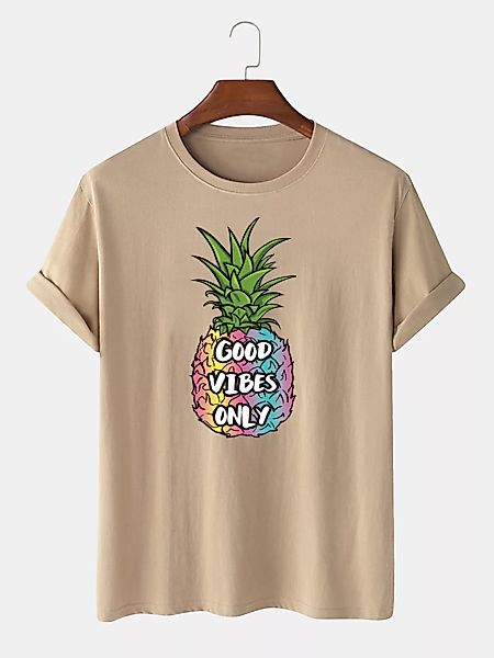Herren 100% Baumwolle Ananas bedruckt Rundhals lässig Kurzarm T-Shirts günstig online kaufen