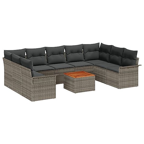 vidaXL Loungesofa 10-tlg. Garten-Sofagarnitur mit Kissen Grau Poly Rattan, günstig online kaufen