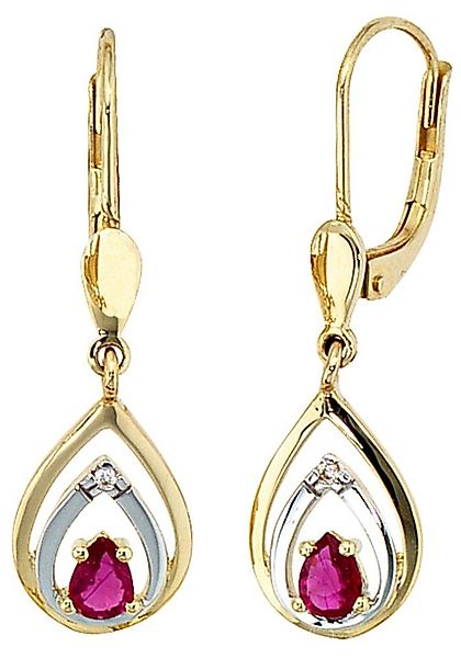 JOBO Paar Ohrhänger, 585 Gold mit 2 Diamanten und Rubin günstig online kaufen