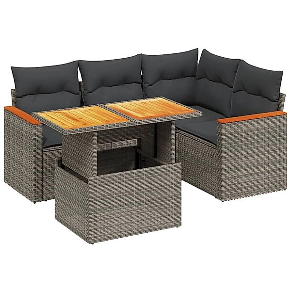 vidaXL 5-Tlg Garten-Sofagarnitur mit Kissen Grau Poly Rattan 3273062 günstig online kaufen