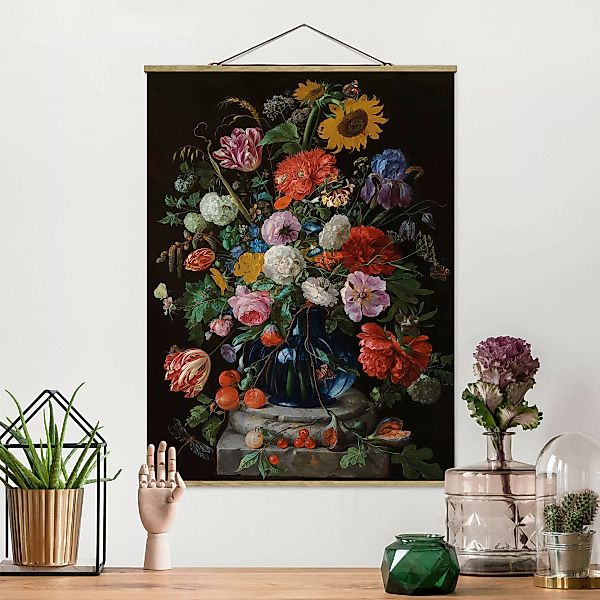 Stoffbild - Hochformat Jan Davidsz de Heem - Glasvase mit Blumen günstig online kaufen