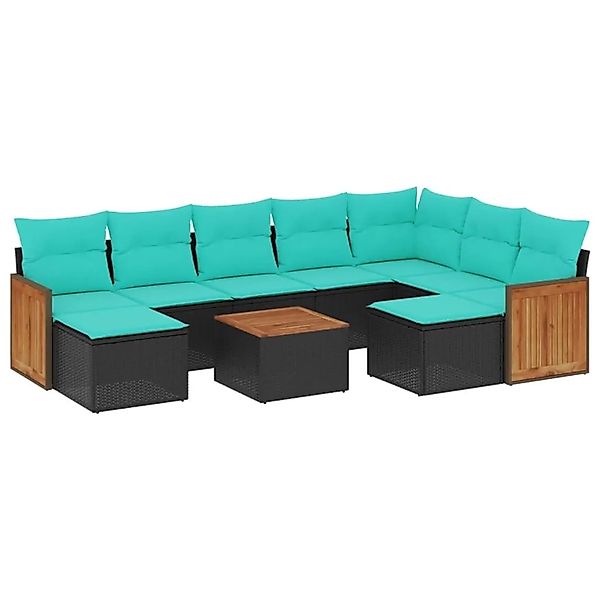 vidaXL 10-Tlg Gartensofa-Set mit Kissen Schwarz Polyrattan 3228227 günstig online kaufen