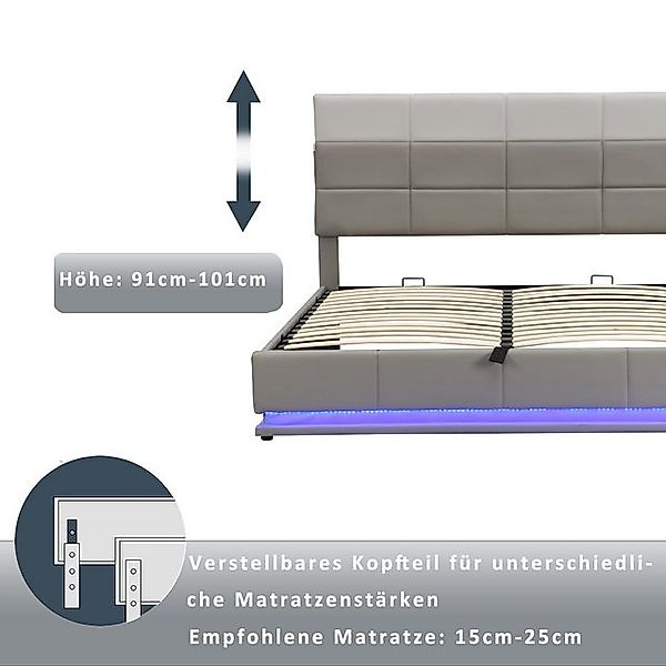STILVORA Polsterbett 180x200 Jugendbett mit Matratze,Bett mit LED Beleuchtu günstig online kaufen
