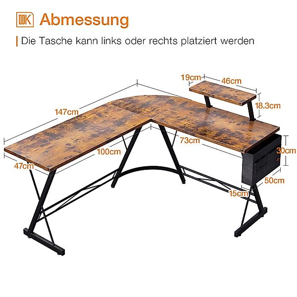 ODK Computertisch L Form Gaming Schreibtisch, günstig online kaufen