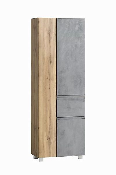 freiraum Seitenschrank Paris in Betongrau / Wotaneiche, MDF - 65x180x35cm ( günstig online kaufen