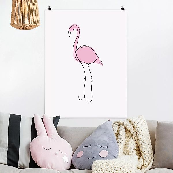 Poster Tiere - Hochformat Flamingo Line Art günstig online kaufen