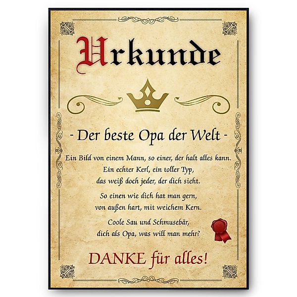 Tigerlino Poster Bester Opa Urkunde Geschenkidee günstig online kaufen
