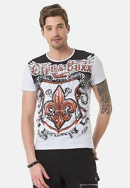 Cipo & Baxx T-Shirt T-Shirt mit rockigen Wappen- und Flügelprints günstig online kaufen