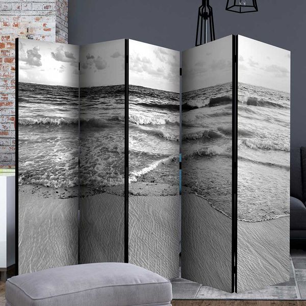 Paravent Motiv Meer in Grautönen Leinwand Füllung günstig online kaufen