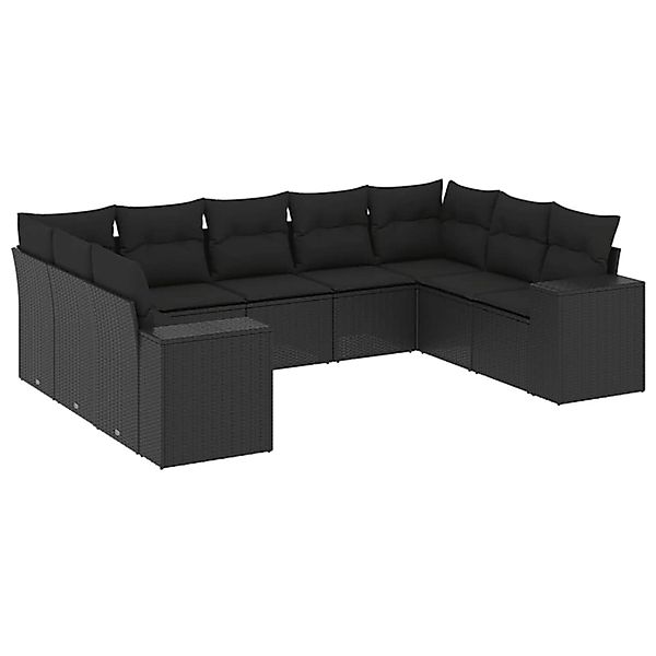 vidaXL 9-Tlg Garten-Sofagarnitur mit Kissen Schwarz Poly Rattan 3255332 günstig online kaufen