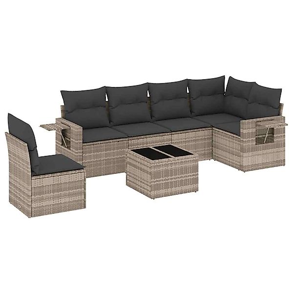 vidaXL 7-Tlg Garten-Sofagarnitur mit Kissen Hellgrau Poly Rattan 3220241 günstig online kaufen