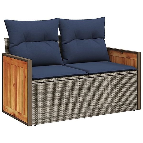 vidaXL Loungesofa Gartensofa 2-Sitzer mit Kissen Grau Poly Rattan günstig online kaufen