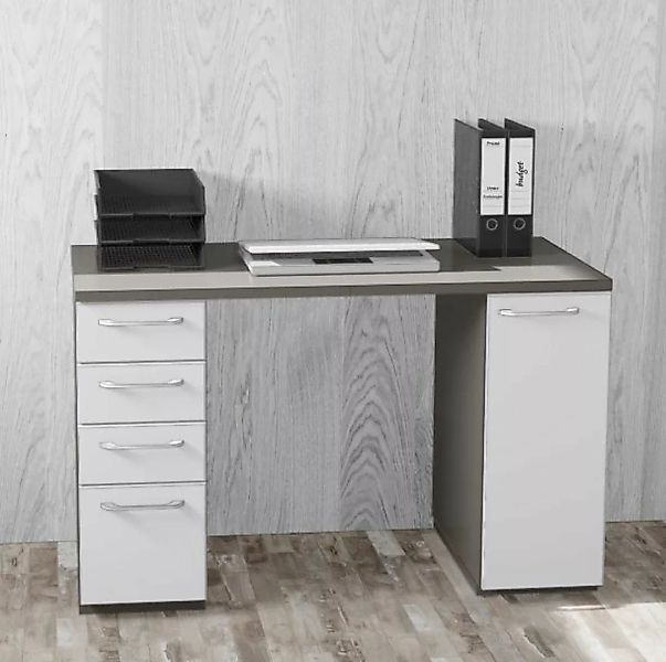 Büromöbel MANKAWORK 2.3B Perlweiß-Quarzgrau Schreibtisch 125 cm Homeoffice günstig online kaufen