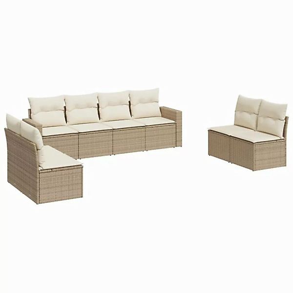 vidaXL Sofaelement 8-tlg. Garten-Sofagarnitur mit Kissen Beige Poly Rattan günstig online kaufen