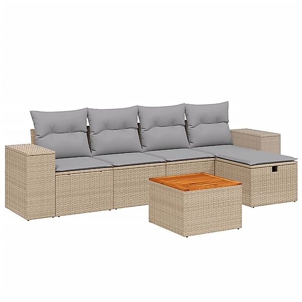 vidaXL 6-tlg Garten-Sofagarnitur mit Kissen Beige Poly Rattan Modell 164 günstig online kaufen