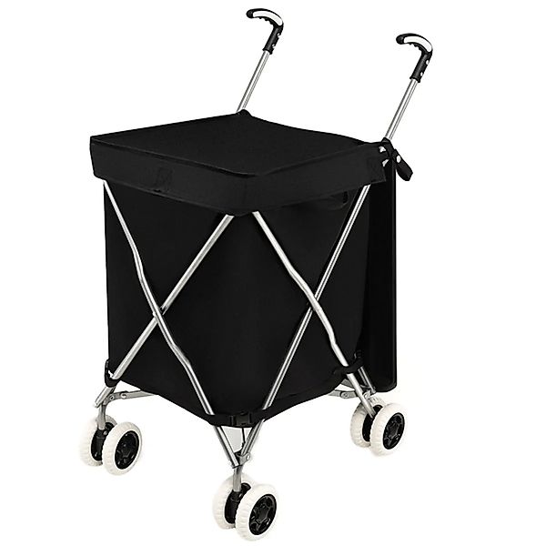 Costway Faltbarer Einkaufstrolley 90 L 55 kg mit Oxford-Tasche Schwarz günstig online kaufen
