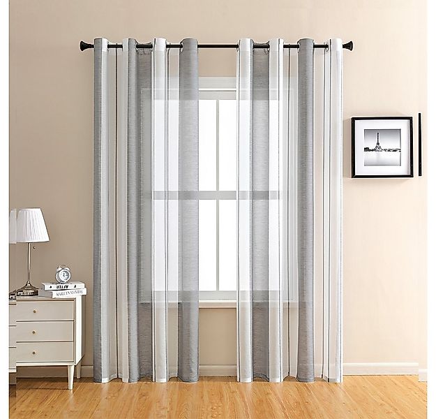 NUODWELL Gardine 2er Set Voile Gardinen mit Ösen, Kurz Streifen Vorhang Hal günstig online kaufen