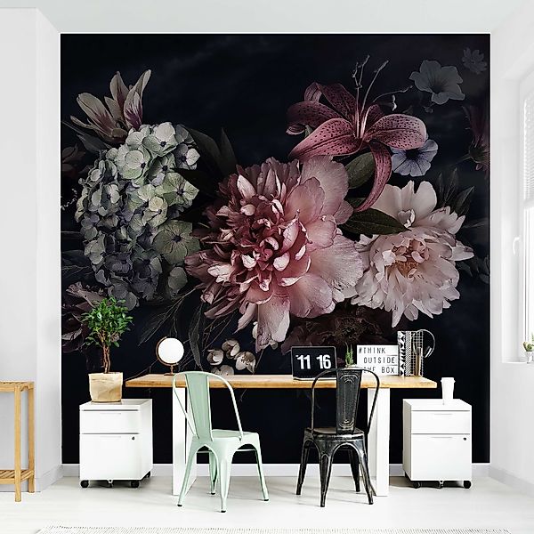 Bilderdepot24 Vliestapete Vintage Blumen Nebel Schwarz günstig online kaufen