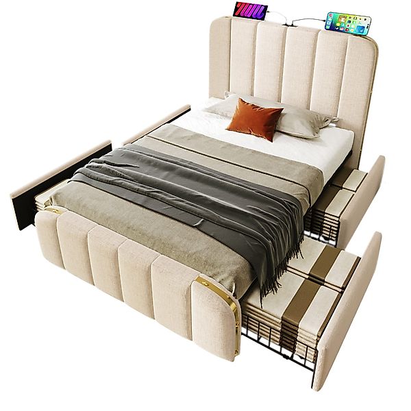 Flieks Polsterbett, Einzelbett 90x200cm mit USB/Typ-C günstig online kaufen