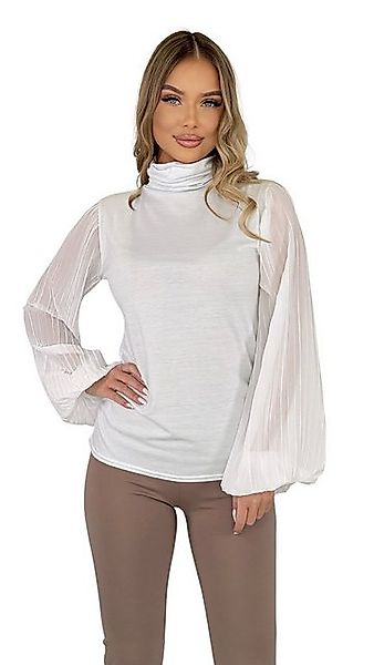 Mississhop Langarmbluse Damen Bluse Chiffon Rollkragen günstig online kaufen