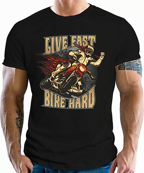 RAHMENLOS® T-Shirt für Biker und Motorradfahrer - Live Fast, Bike Hard günstig online kaufen