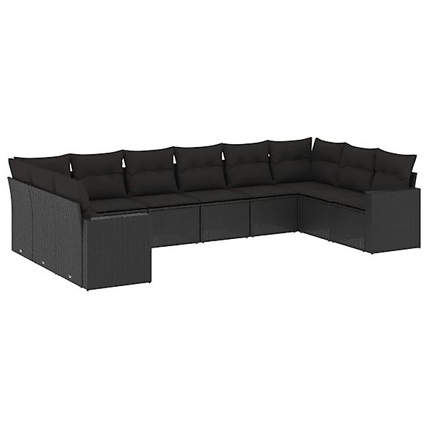 vidaXL 10-Tlg Garten-Sofagarnitur mit Kissen Schwarz Poly Rattan 3251802 günstig online kaufen