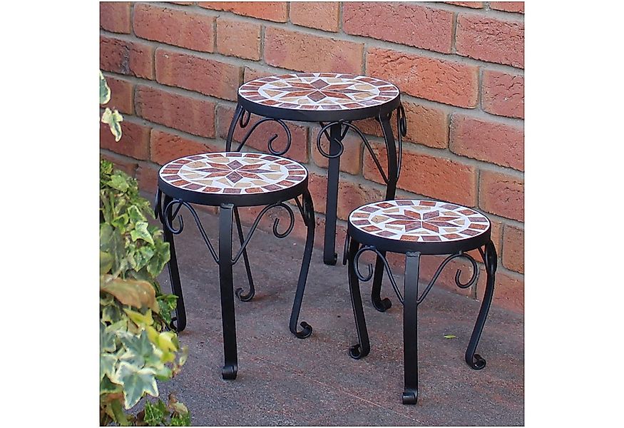 Kamelio Blumenhocker 3er Set Mosaik rund Pflanzenständer Pflanzenhocker Met günstig online kaufen