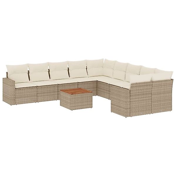 vidaXL 11-Tlg Garten-Sofagarnitur mit Kissen Beige Poly Rattan 3256646 günstig online kaufen