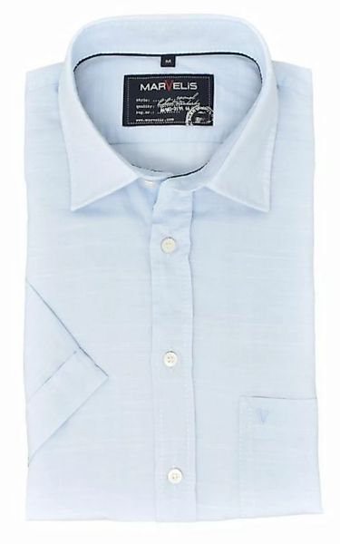 MARVELIS Kurzarmhemd Kurzarmhemd - Casual Fit - Einfarbig - Hellblau Leinen günstig online kaufen