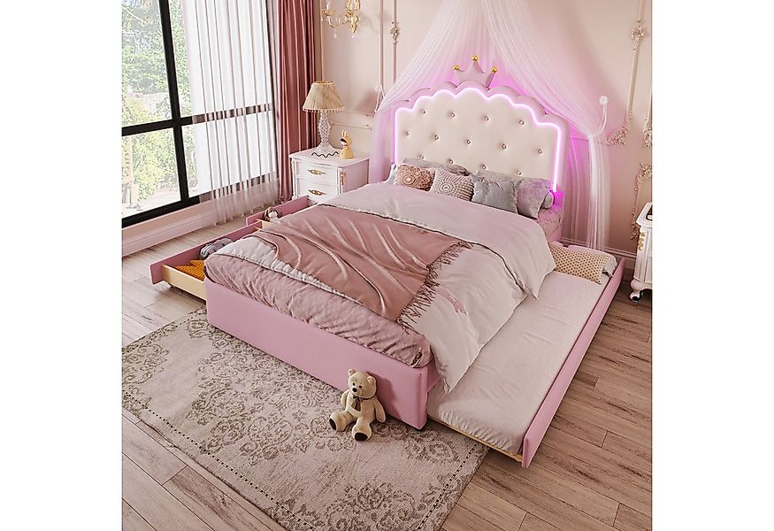 Ulife Polsterbett Jugendbett Kinderbett, Kronprinzessinnen-Design, 2 Schubl günstig online kaufen