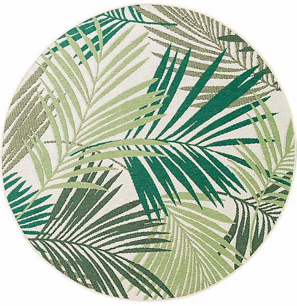Paco Home Teppich "Ostende 534" rund 4 mm Höhe Flachgewebe, Motiv Palmenblä günstig online kaufen