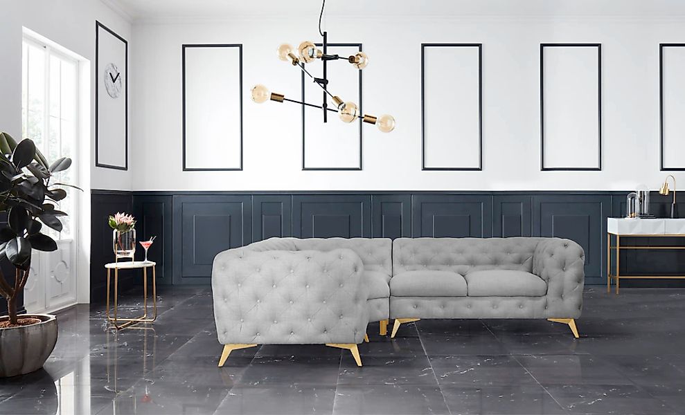 Leonique Chesterfield-Sofa "Ecksofa GLYNIS L-Form mit Wellenunterfederung, günstig online kaufen