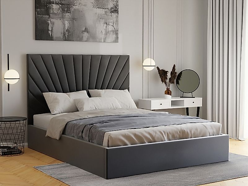 Polsterbett mit Bettkasten - 180 x 200 cm - Samt - Anthrazit + Matratze - R günstig online kaufen