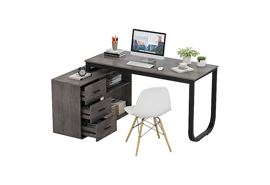 FUFU&GAGA Eckschreibtisch 130 cm L Förm Computertisch mit 3 Schubladen & 2 günstig online kaufen