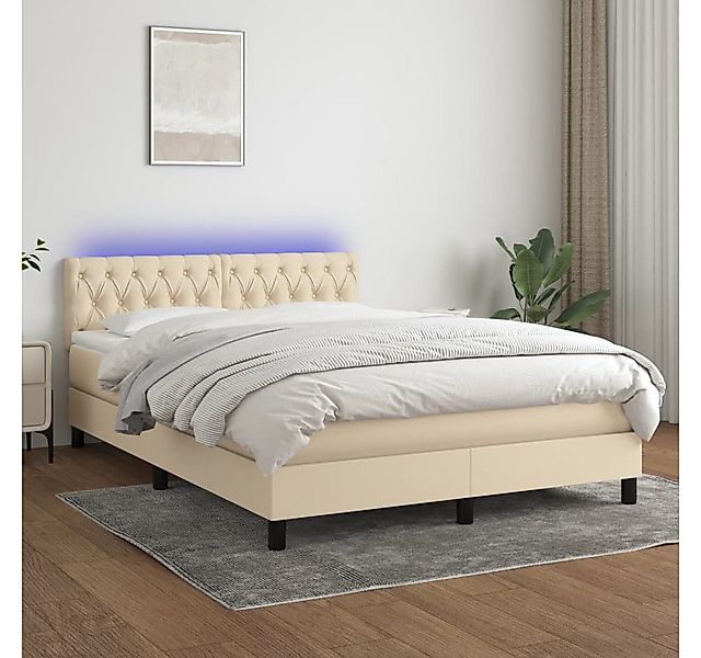 vidaXL Boxspringbett Boxspringbett mit Matratze LED Creme 140x200 cm Stoff günstig online kaufen