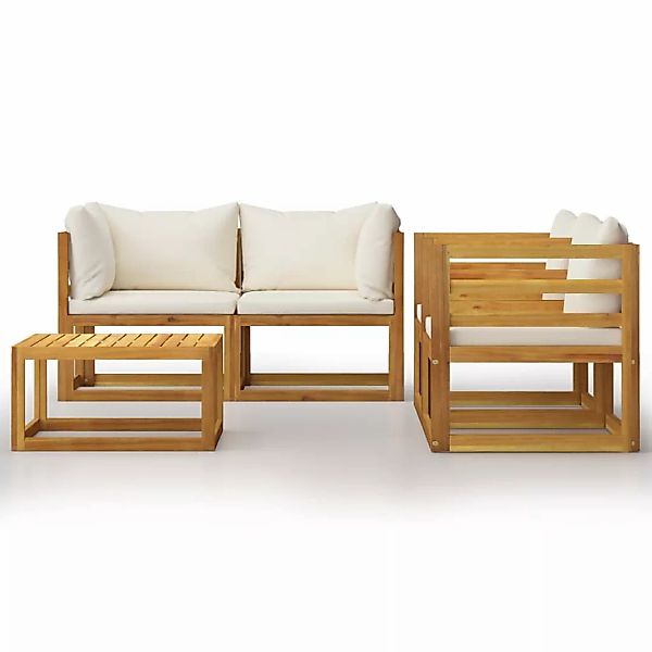 5-tlg. Garten-lounge-set Mit Auflagen Creme Massivholz Akazie günstig online kaufen