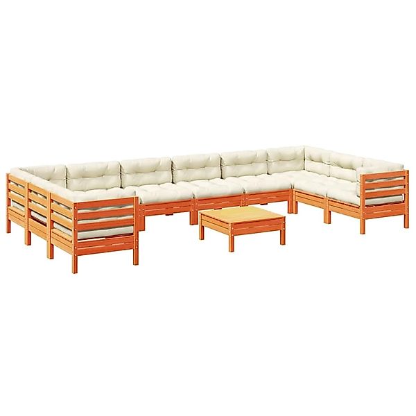 vidaXL 11-Tlg Garten-Sofagarnitur mit Kissen Wachsbraun Kiefernholz 3299648 günstig online kaufen