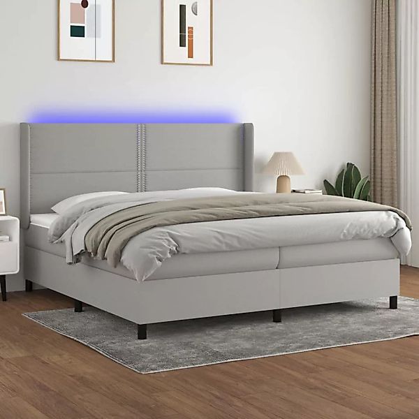 vidaXL Boxspringbett Boxspringbett mit Matratze LED Hellgrau 200x200 cm Sto günstig online kaufen