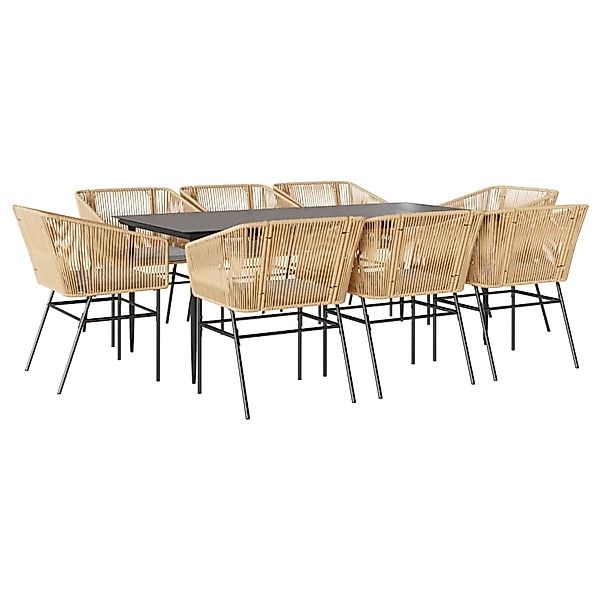 vidaXL 9-Tlg Garten-Essgruppe mit Kissen Braun Poly Rattan Glas 3334526 günstig online kaufen