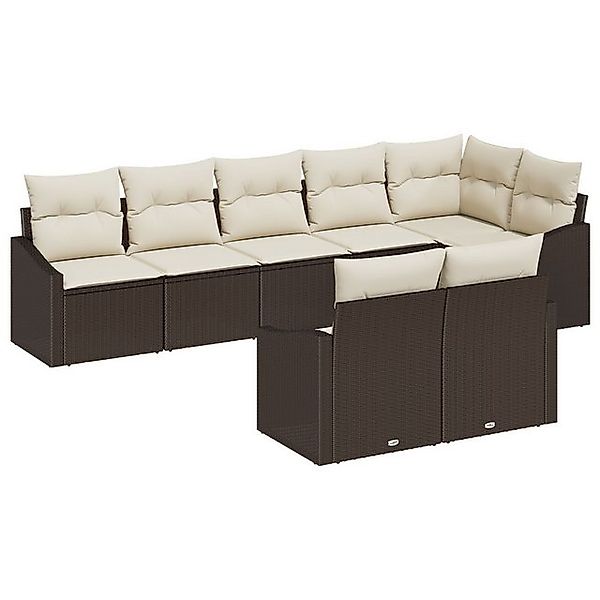 vidaXL Loungesofa 8-teiliges Garten-Essensemble mit Kissen Braun Poly Ratta günstig online kaufen