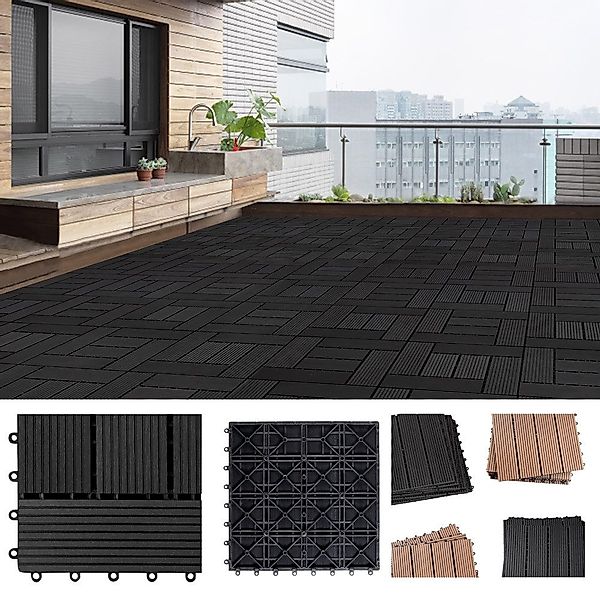 Casaria Holzfliesen 66x Mosaik Anthrazit, Terrassenfliesen günstig online kaufen