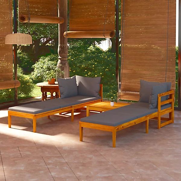 Vidaxl 3-tlg. Garten-lounge-set Mit Dunkelgrauen Kissen Massivholz Akazie günstig online kaufen