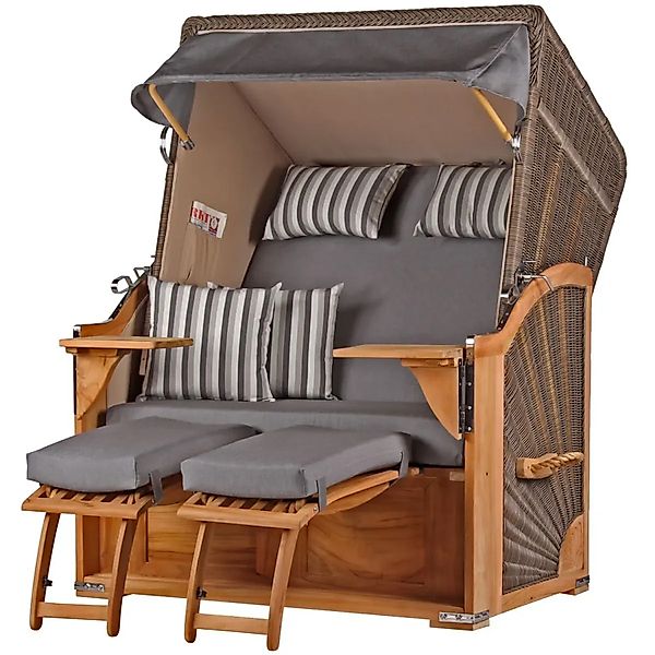 bene,iving Strandkorb Komplettset Schaalsee Teak PE grau Modell 544 günstig online kaufen