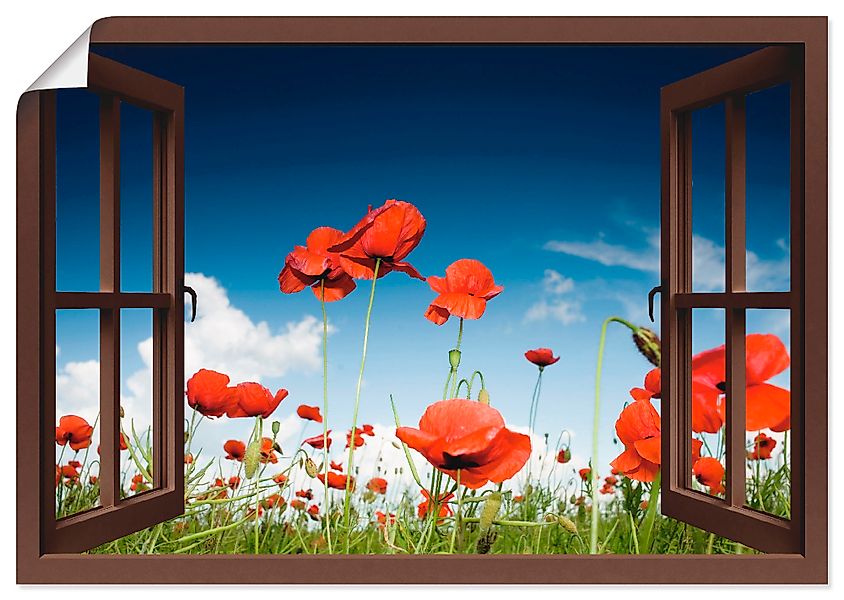 Artland Poster "Fensterblick Feld mit Mohnblumen, braun", Fensterblick, (1 günstig online kaufen