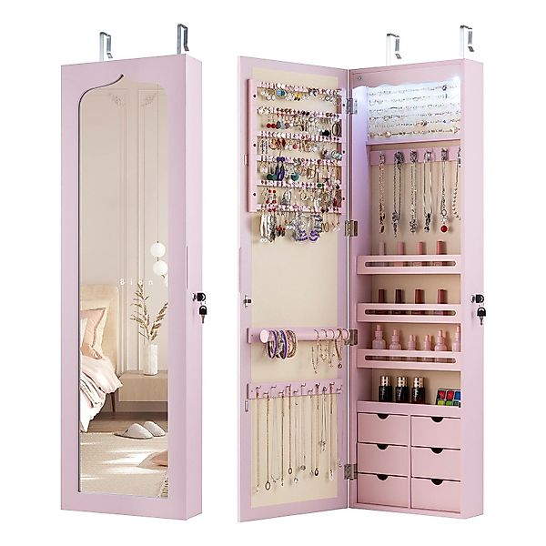 COSTWAY Schmuckschrank mit LED & Ganzkörperspiegel, günstig online kaufen