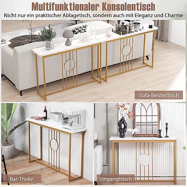 COSTWAY Konsolentisch, Mamor, schmal, Metallgestell, gold, günstig online kaufen