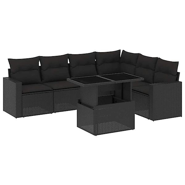 vidaXL 7-Tlg Garten-Sofagarnitur mit Kissen Schwarz Poly Rattan 3267295 günstig online kaufen